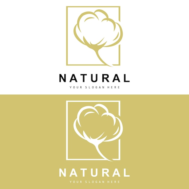 Cotone logo natural biological organic plant design beauty textile and clothing vector fiori di cotone morbido