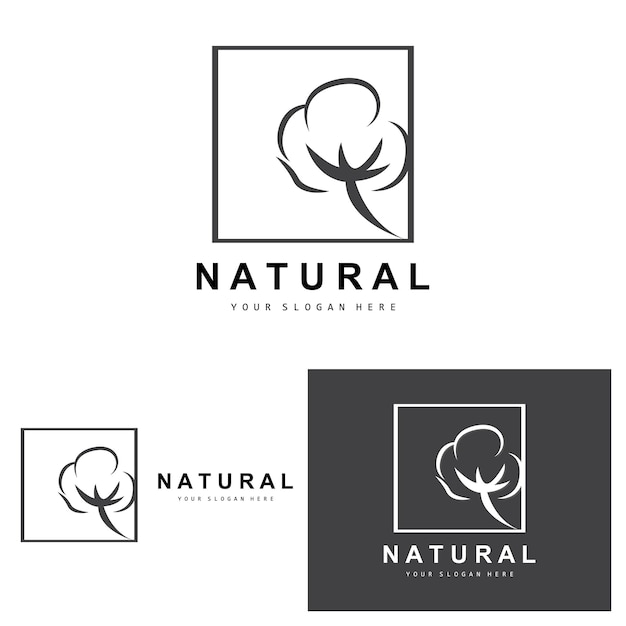 Cotton Logo Natural Biological Organic Plant Design Beauty Textile and Clothing Vector Soft Cotton Flowers