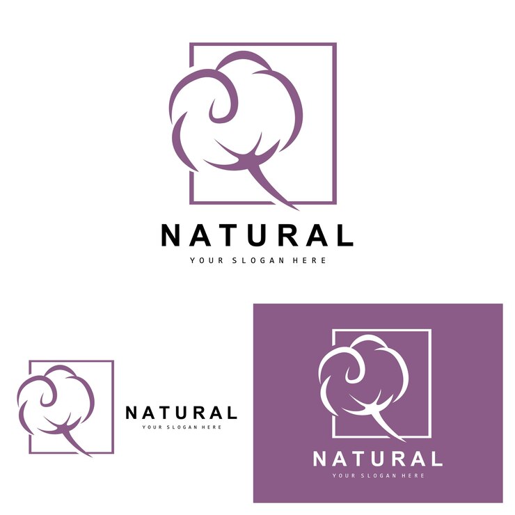 Vector cotton logo natural biological organic plant design beauty textile and clothing vector soft cotton flowers