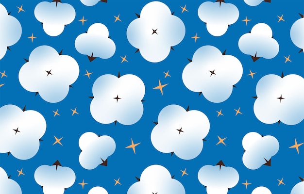 Vector cotton seamless pattern on blue background