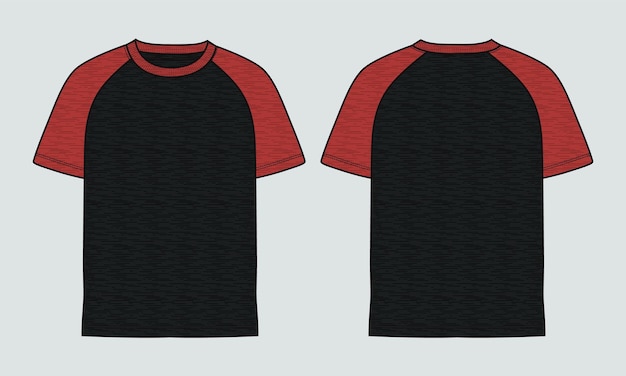 Cotton single jersey t shirt vector illustration black color template front and back views