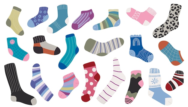 Vector cotton and woolen socks stylish clothing items vector knitwear trendy sock collection