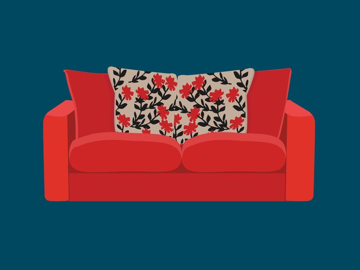 Vector couch chair sofa red flowers bed furniture angle
