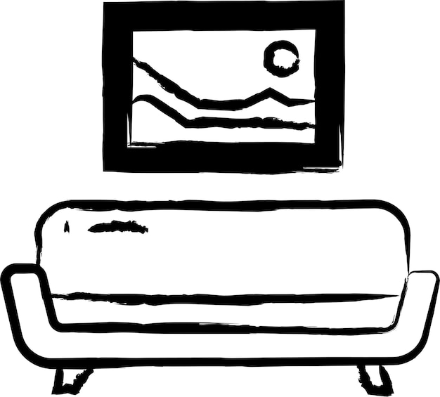 Couch and photo frame hand drawn vector illustration