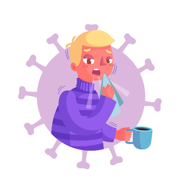 Vector coughing person illustration