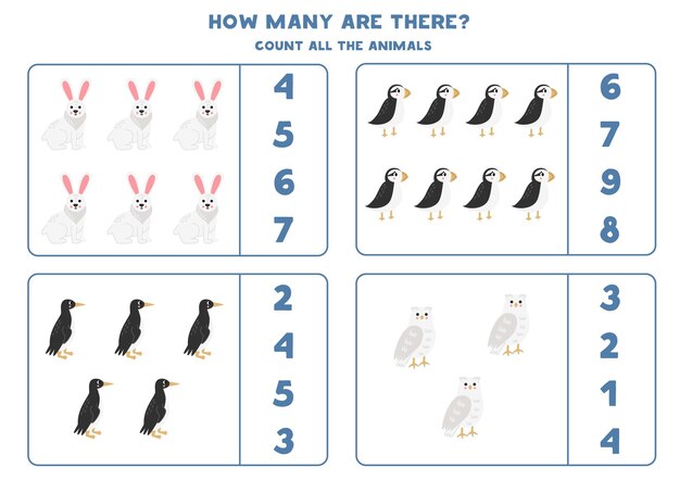 Vector count all arctic animals and circle the correct answers