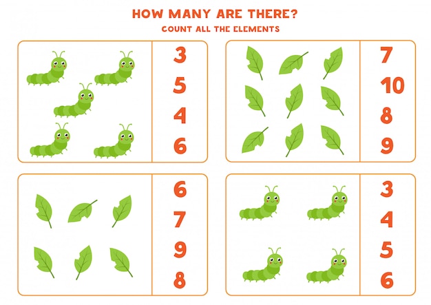 모든 유충과 잎을 세십시오. 수학 게임.