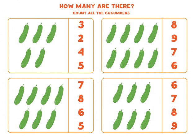 Conta tutti i cetrioli. gioco di matematica con verdure.