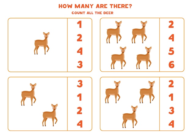 Premium Vector  Count all deer and circle the right answer. math