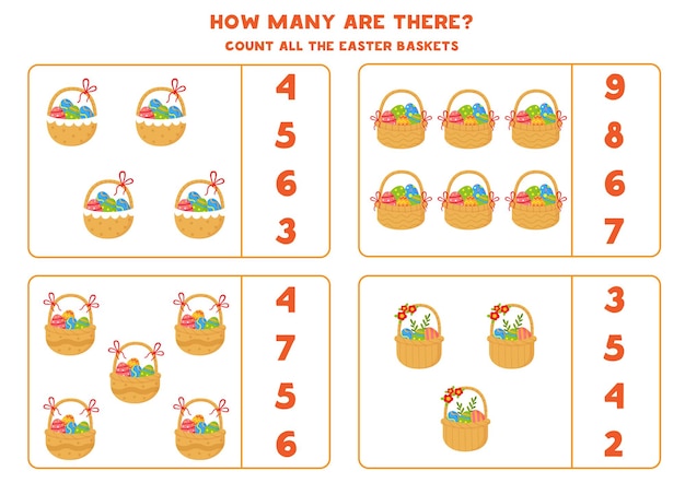 Count all easter baskets full of eggs