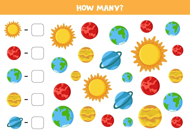 Count all planets of solar system and right the correct number into box. I spy game for kids.