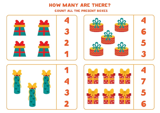 Count all present boxes. educational math game for kids.