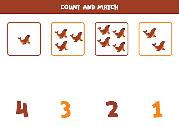 Count all sea lions and match with the correct number