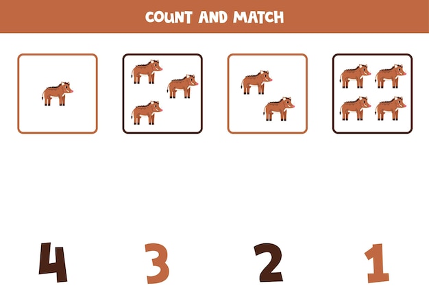 Count all warthogs and match with the correct number