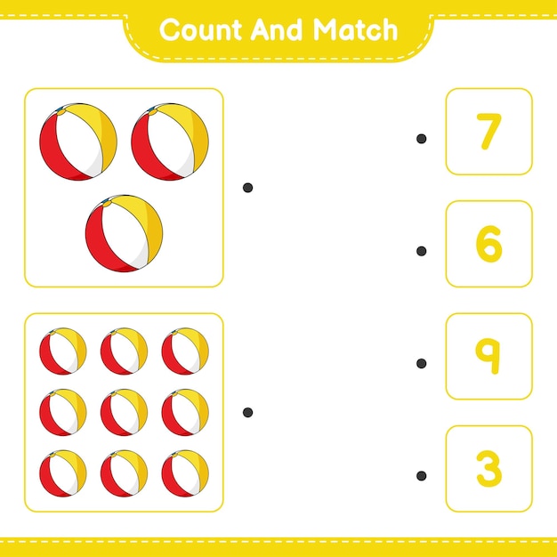 비치볼의 수를 세고 짝수를 세고 올바른 수와 짝을 맞추세요.