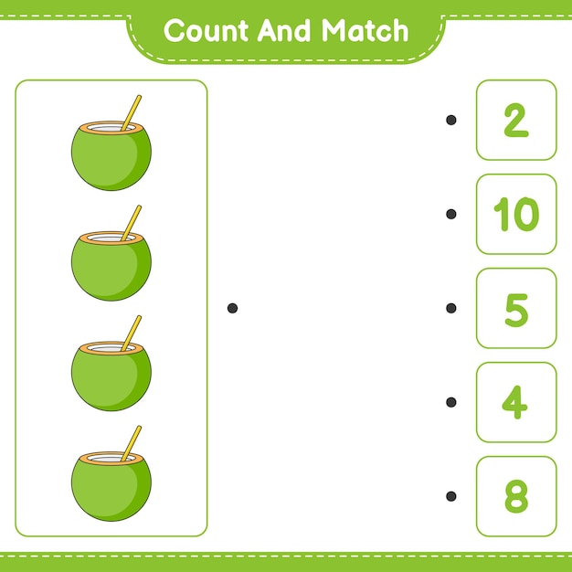 Подсчитайте и сопоставьте количество кокосов и сравните их с правильными числами
