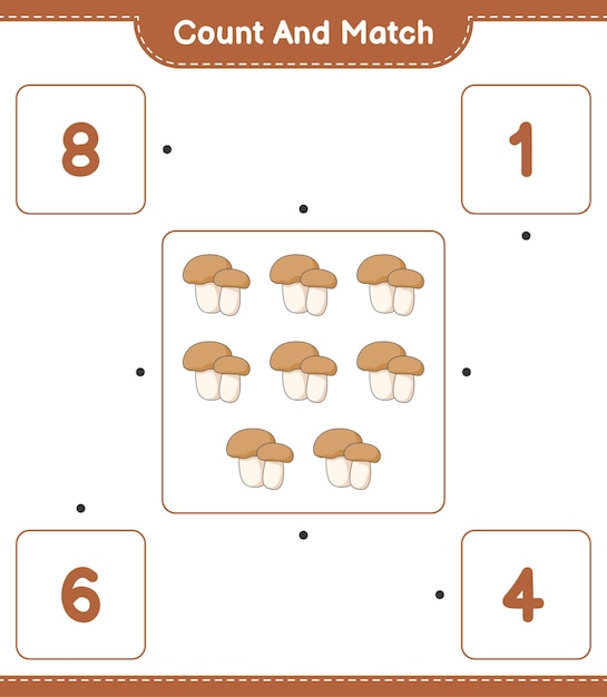 버섯볼레투스의 수를 세고 일치시키고 올바른 숫자와 일치시킵니다.
