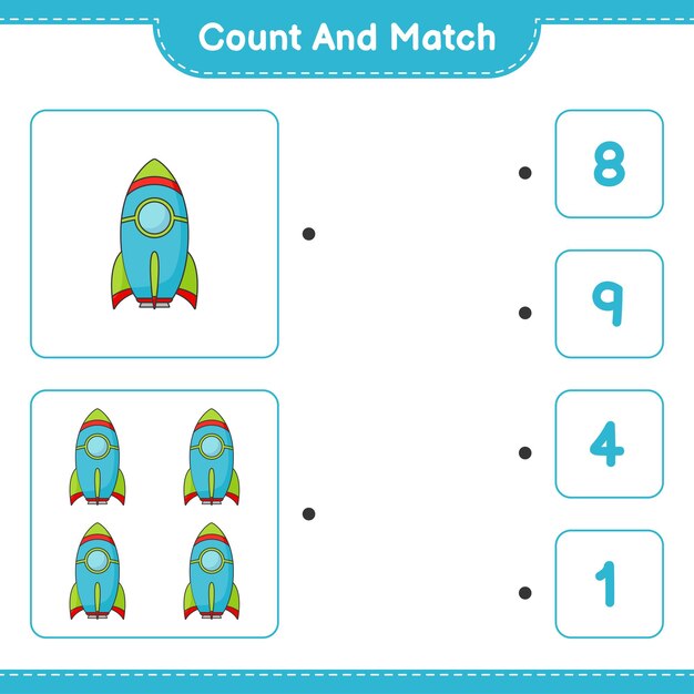 Подсчитайте и сопоставьте количество ракет и сопоставьте их с правильными числами