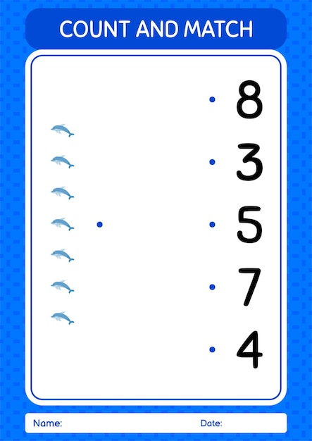 就学前の子供たちの子供たちの活動シートのためのイルカのワークシートとゲームを数えて一致させる