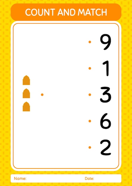 Игра «считай и подбирай» с рабочим листом мечети для детей дошкольного возраста, лист активности детей