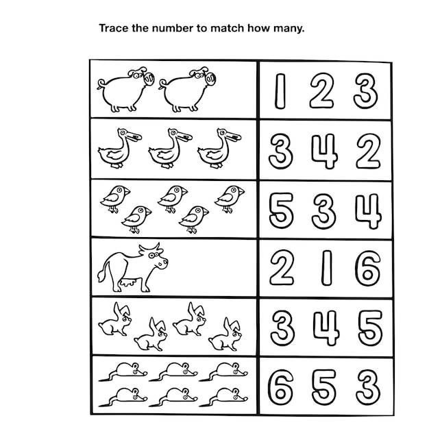 Vector count animals learn numbers coloring book