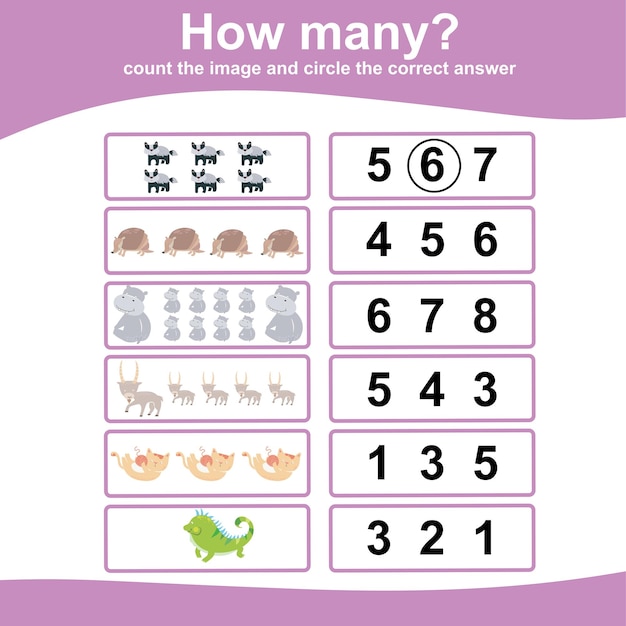 Count and circle answer for children. Printable mathematic worksheet for preschool.