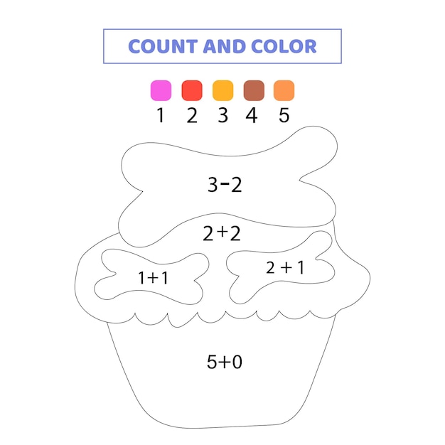 Count and color cute cake. Math game for kids.