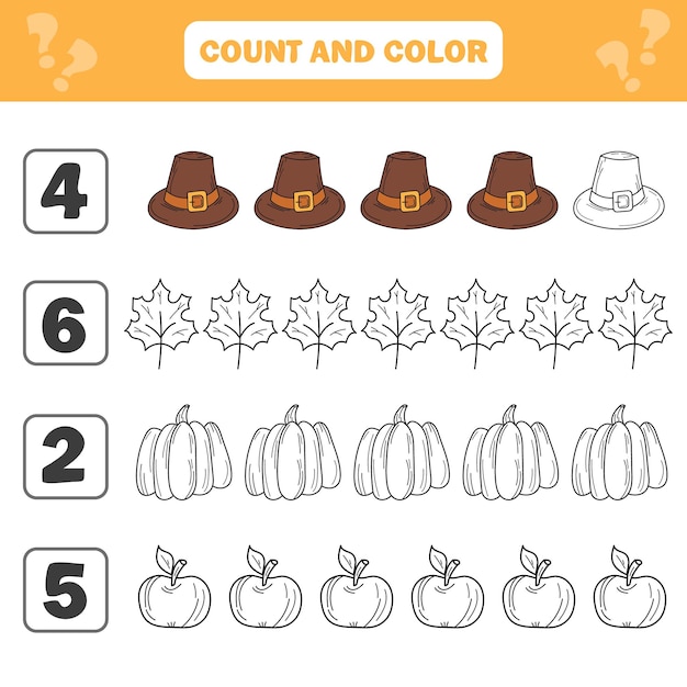 Count and color game for preschool children  autumn items worksheet