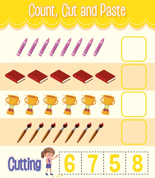 Count, Cut and Paste maths worksheet for children