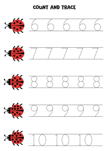 ベクトル レディーバッグの点数を数える - 数字を追跡する - 610 - 子供のためのワークシート