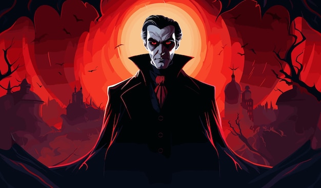 Vettore conte dracula vampirico illustrazione concept art vettore