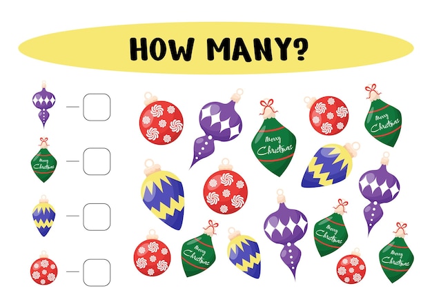 Подсчитайте, сколько рождественских шаров, запишите ответ Образовательные игры для детей