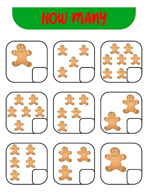 ジンジャーマンの数を数える 答えを書き留める 子供向けの教育ゲーム