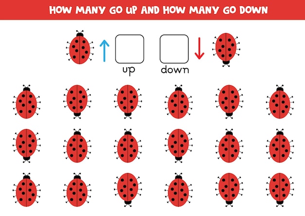 Count how many go up, how many go down. cute ladybugs.