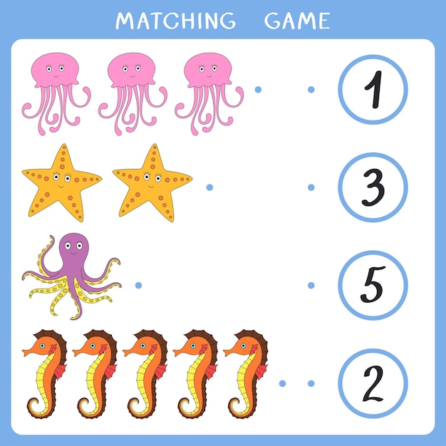 Count how many sea animals and connect with number