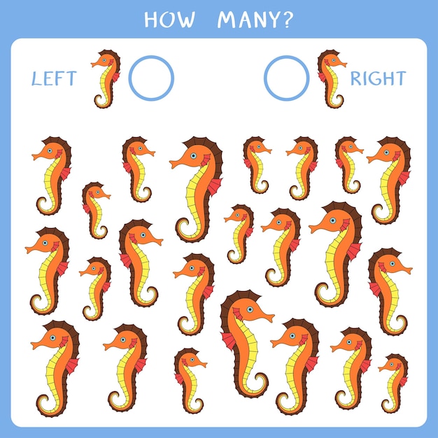 Count how many seahorses goes to the left and to the right and write the result
