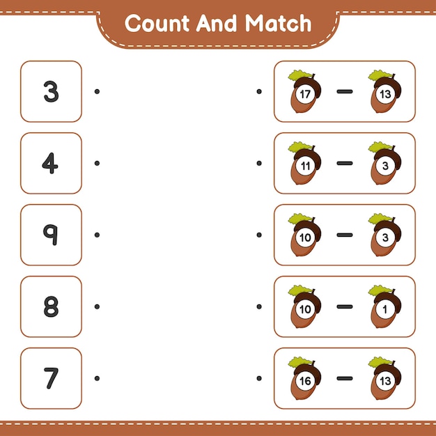 Count and match count the number of acorn and match with the right numbers