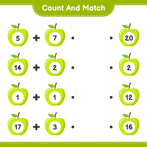 Vector count and match, count the number of apple and match with right numbers. educational children game, printable worksheet