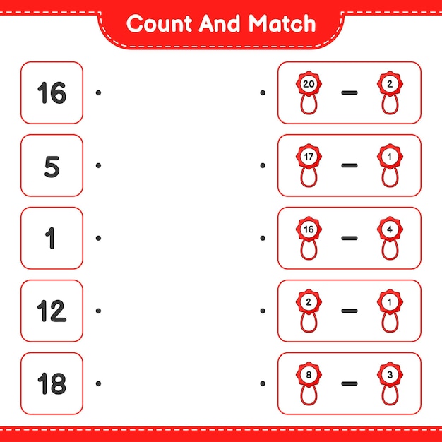 Count and match, count the number of Baby Rattle and match with the right numbers. Educational children game, printable worksheet, vector illustration