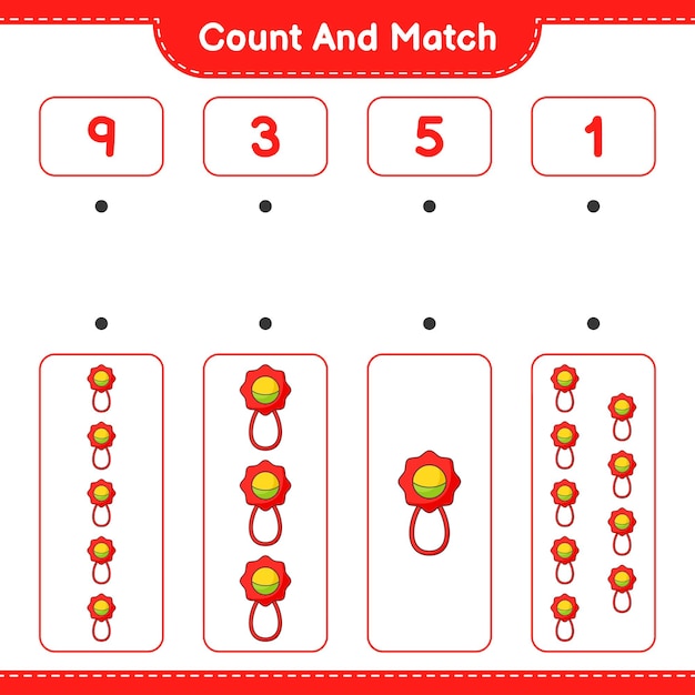 Conta e abbina conta il numero di baby rattle e abbina con i numeri giusti