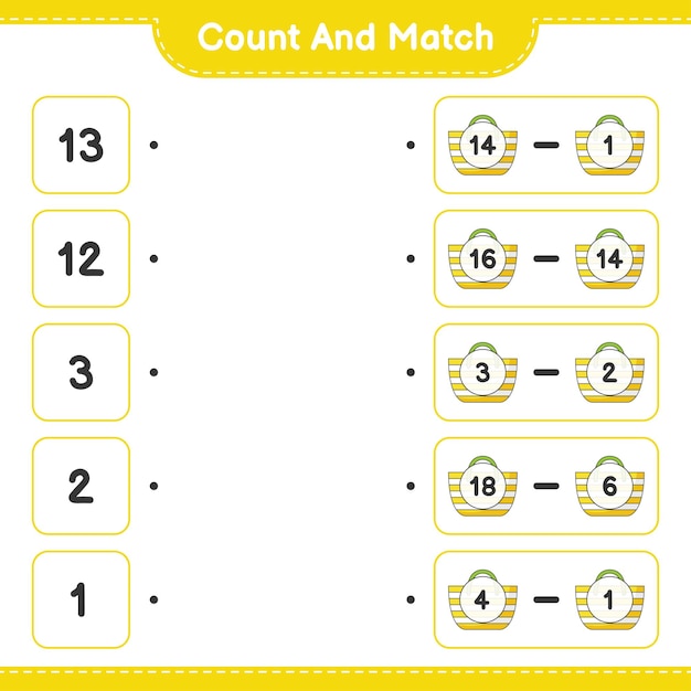 Count and match count the number of Beach Bag and match with the right numbers