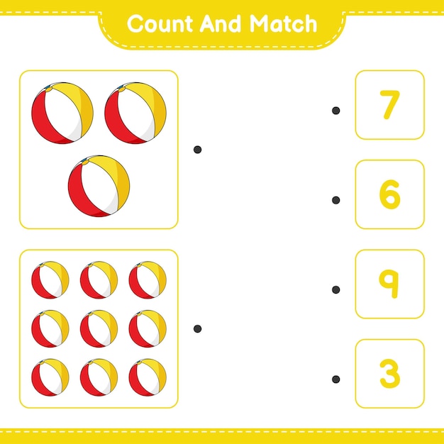Count and match count the number of Beach Ball and match with the right numbers