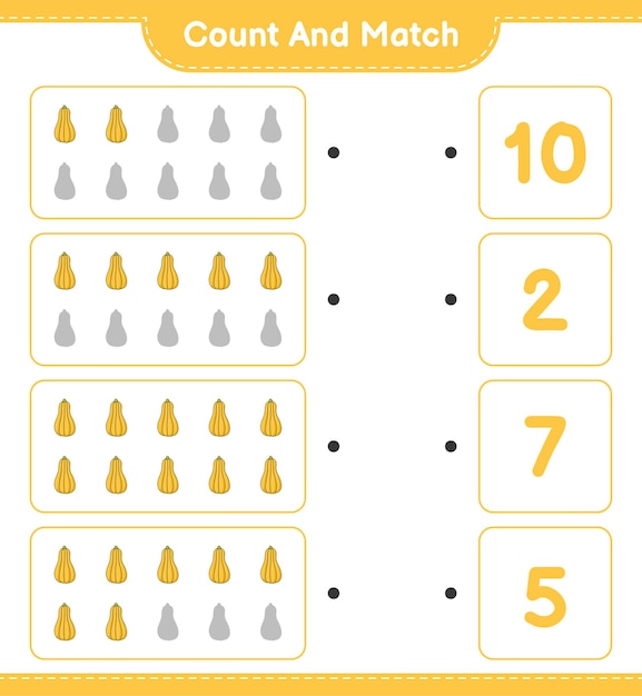 Butternut Squash의 개수를 세고 숫자를 세고 올바른 숫자와 일치시킵니다.