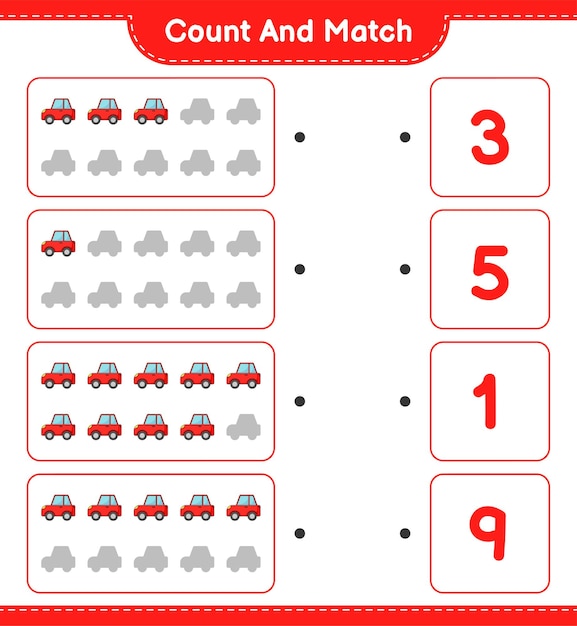 Count and match, count the number of Car and match with the right numbers.