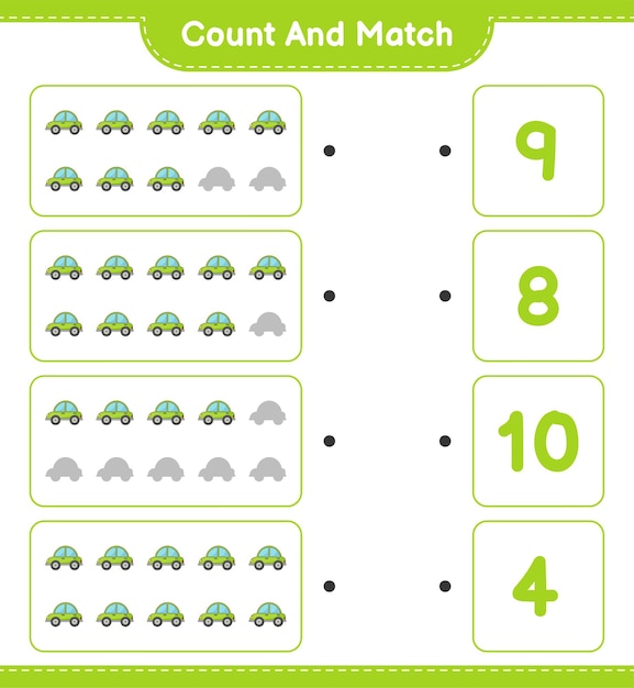 Count and match, count the number of Car and match with the right numbers.