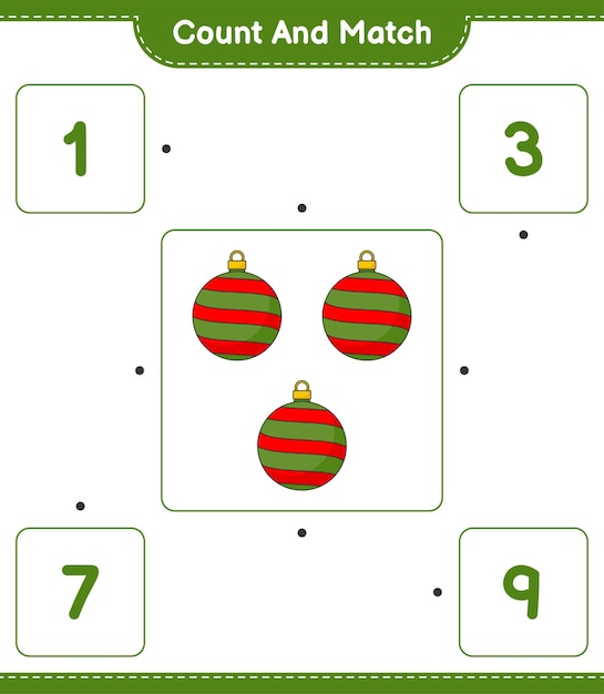 Count and match count the number of Christmas Ball and match with the right numbers