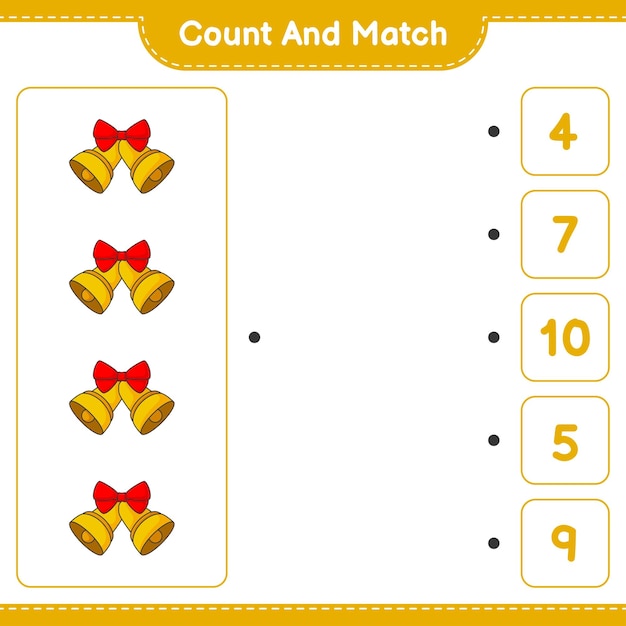 Count and match count the number of Christmas Bell and match with the right numbers Educational children game printable worksheet vector illustration