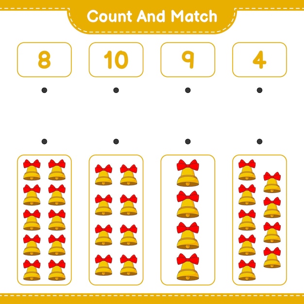 Count and match count the number of Christmas Bell and match with the right numbers Educational children game printable worksheet vector illustration