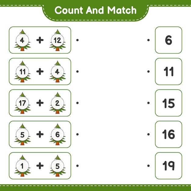 Count and match count the number of Christmas Tree and match with the right numbers