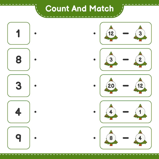 Count and match count the number of Christmas Tree and match with the right numbers